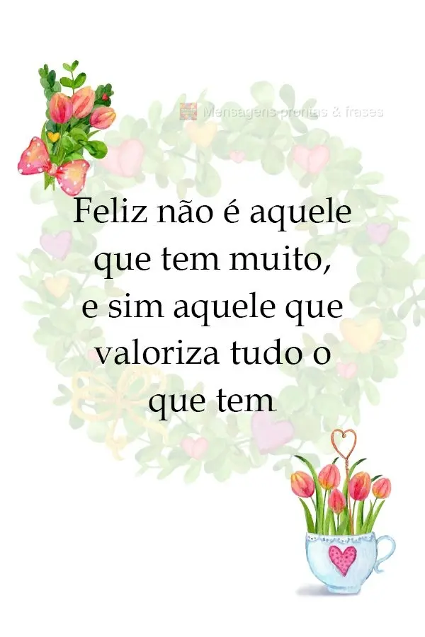 Feliz não é aquele que tem muito, e sim aquele que valoriza tudo o que tem.
