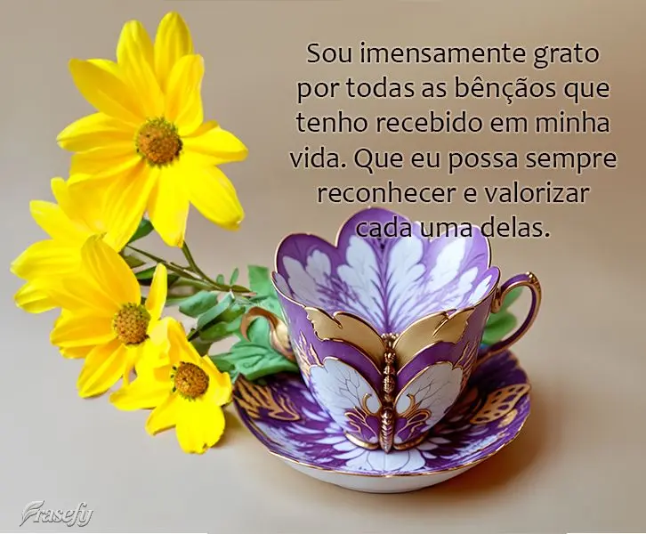 Sou imensamente grato por todas as bênçãos que tenho recebido em minha vida. Que eu possa sempre reconhecer e valorizar cada uma delas.
