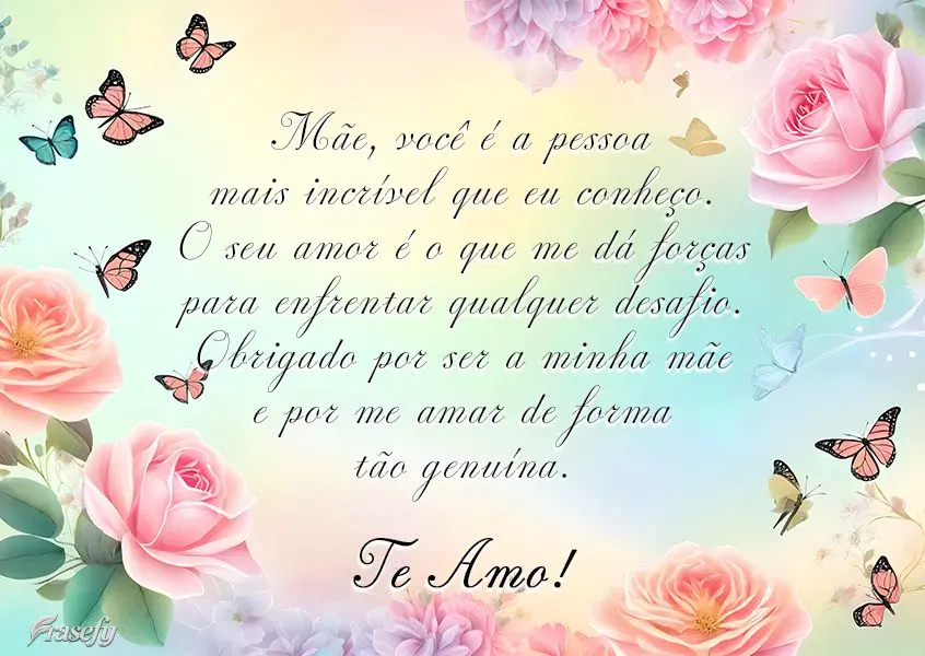 Mãe, você é a pessoa mais incrível que eu conheço. O seu amor é o que me dá forças para enfrentar qualquer desafio. Obrigado por ser a minha mãe...