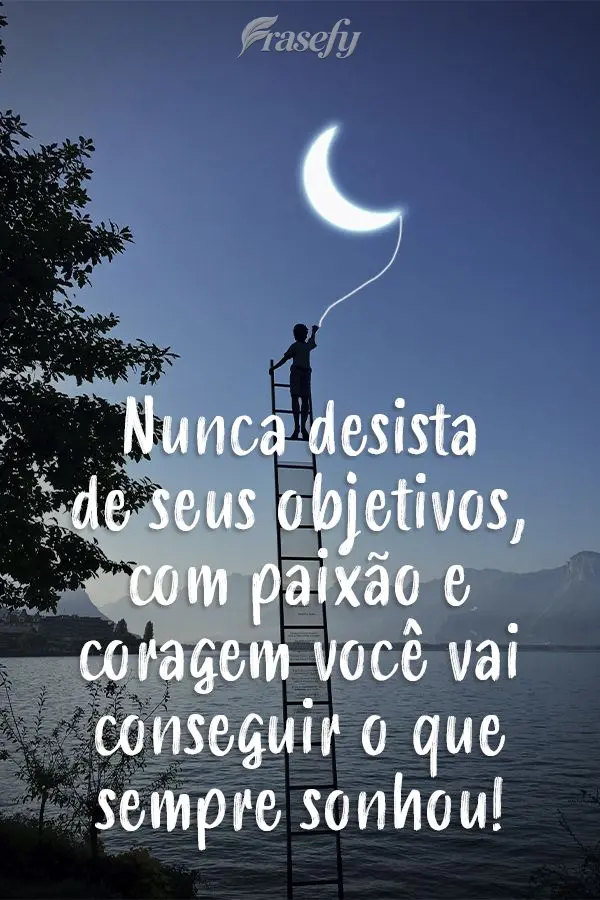 Nunca desista dos seus objetivos, com paixão e coragem você vai conseguir o que sempre sonhou!
