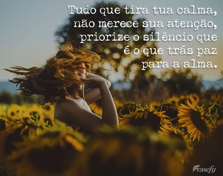 Tudo que tira tua calma não merece sua atenção. Priorize o silêncio que é o que traz paz para a alma.