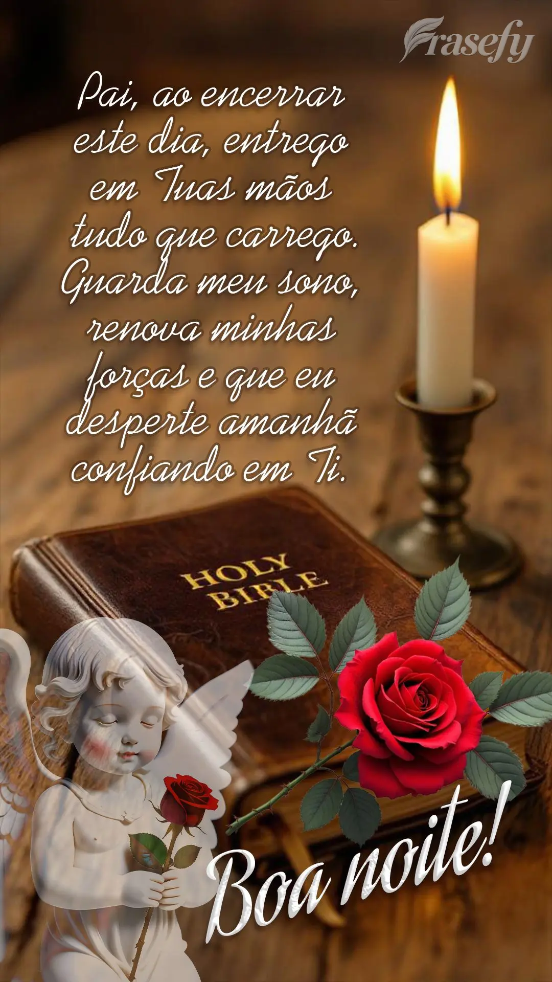 Pai, ao encerrar este dia, entrego em Tuas mãos tudo que carrego. Guarda meu sono, renova minhas forças e que eu desperte amanhã confiando em Ti. Boa ...
