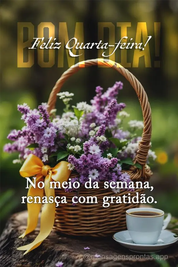 No meio da semana, renasça com gratidão. Bom dia! Feliz Quarta-feira!