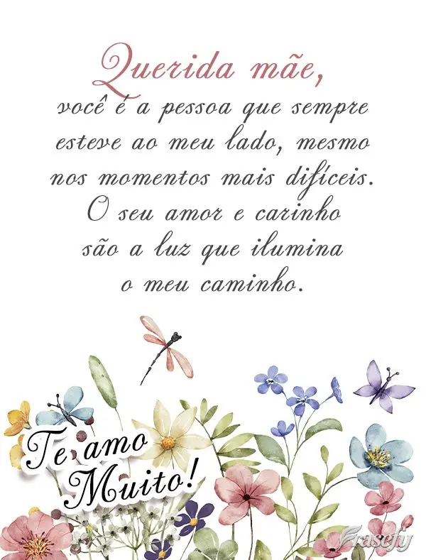 Querida mãe, você é a pessoa que sempre esteve ao meu lado, mesmo nos momentos mais difíceis. O seu amor e carinho são a luz que ilumina o meu camin...