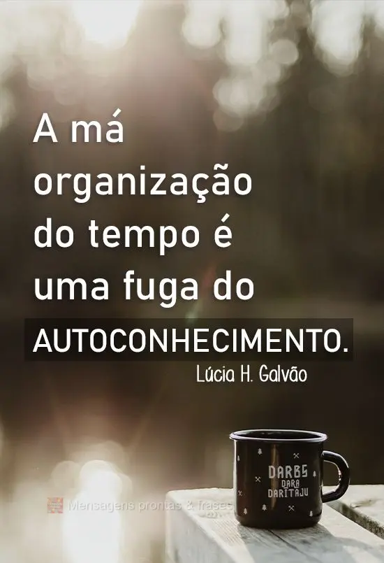 A má organização do tempo é uma fuga do autoconhecimento.
  Lúcia Helena Galvão