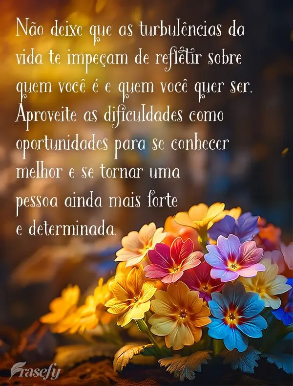 Não deixe que as turbulências da vida te impeçam de refletir sobre quem você é e quem você quer ser. Aproveite as dificuldades como oportunidades p...