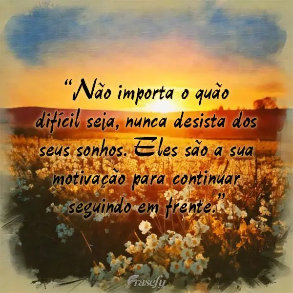 "Não importa o quão difícil seja, nunca desista dos seus sonhos. Eles são a sua motivação para continuar seguindo em frente."
