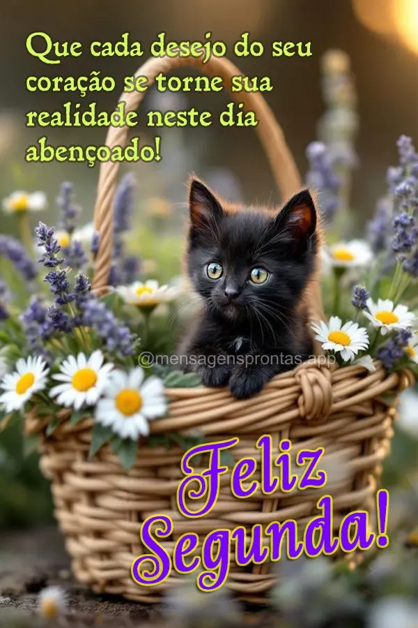 Que cada desejo do seu coração se torne sua realidade neste dia abençoado! Feliz Segunda-feira!