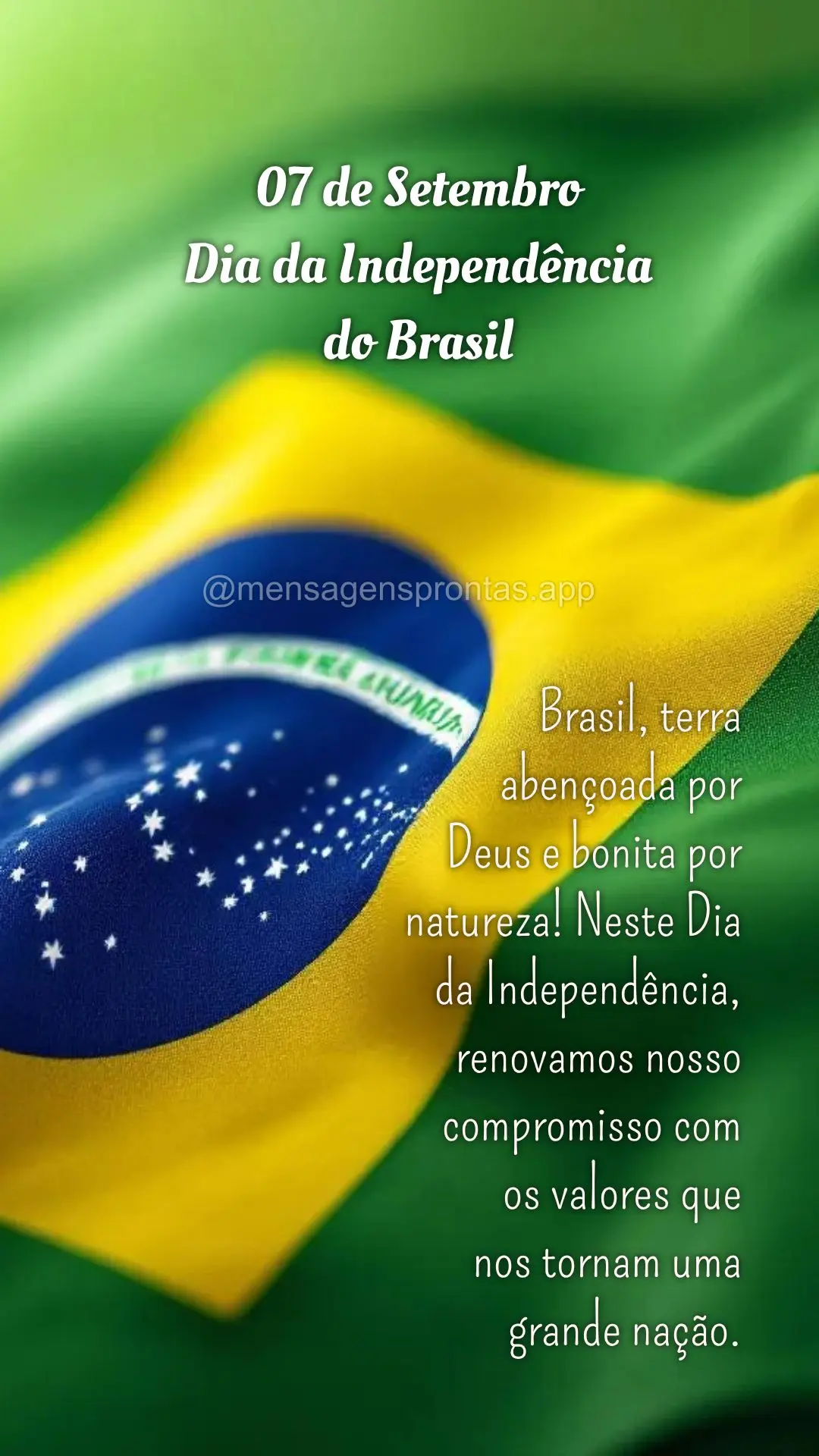 Brasil, terra abençoada por 
Deus e bonita por natureza! Neste Dia da Independência, renovamos nosso compromisso com
 os valores que 
nos tornam uma...