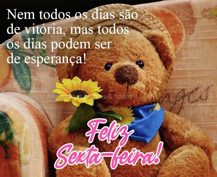 Nem todos os dias são de vitória, mas todos os dias podem ser de esperança! 
 Feliz Sexta!