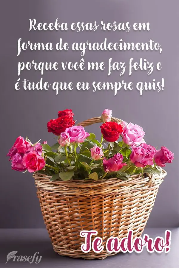Receba essas rosas em forma de agradecimento, porque você me faz feliz e é tudo que eu sempre quis! Te adoro!