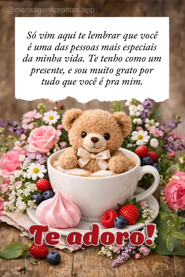 Só vim aqui te lembrar que você é uma das pessoas mais especiais da minha vida. Te tenho como um presente, e sou muito grato por tudo que você é pra...