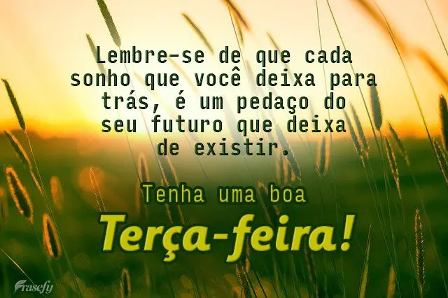 Lembre-se de que cada sonho que você deixa para trás, é um pedaço do seu futuro que deixa de existir.  Tenha uma boa terça-feira!