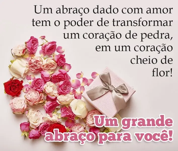 Um abraço dado com amor tem o poder de transformar um coração de pedra em um coração cheio de flor! Um grande abraço para você!
