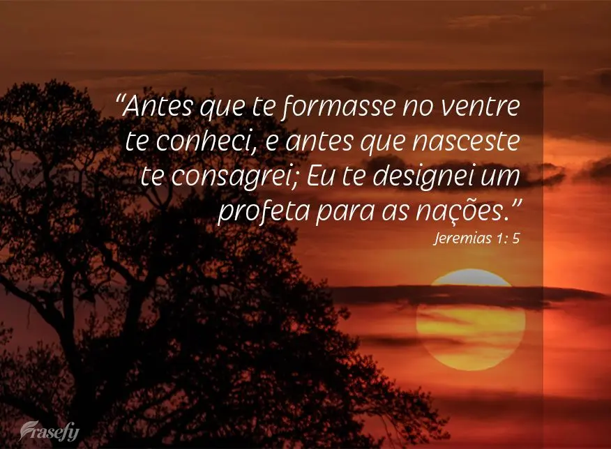 “Antes que te formasse no ventre te conheci, e antes que nasceste te consagrei; Eu te designei um profeta para as nações.” Jeremias 1: 5