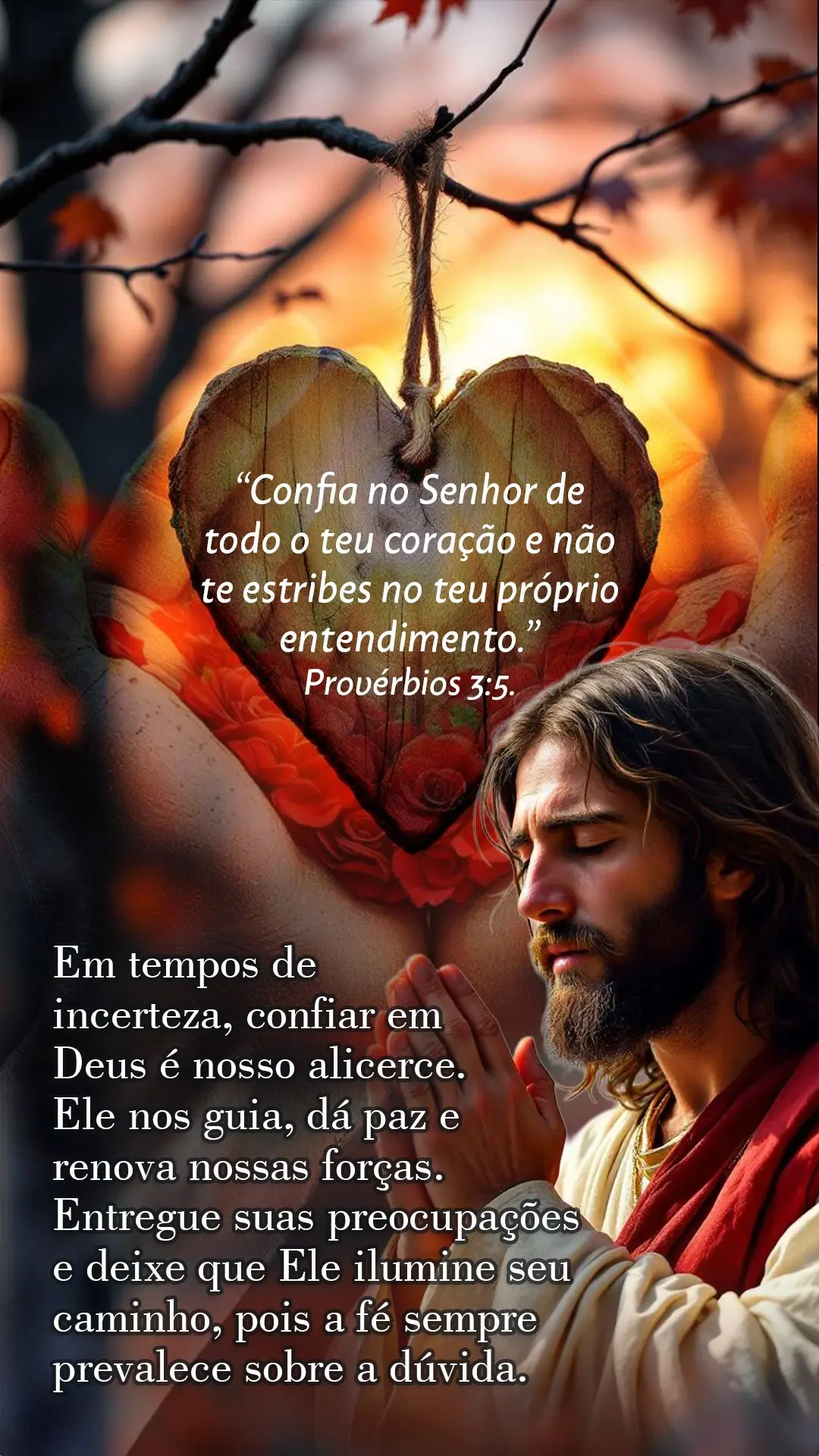 "Confia no Senhor de todo o teu coração e não te estribes no teu próprio entendimento." - Provérbios 3:5. Em tempos de incerteza, confiar em Deus é...