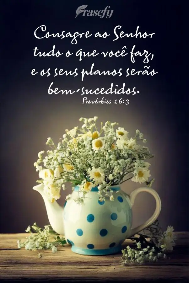 Consagre ao Senhor tudo o que você faz, e os seus planos serão bem-sucedidos. Provérbios 16:3