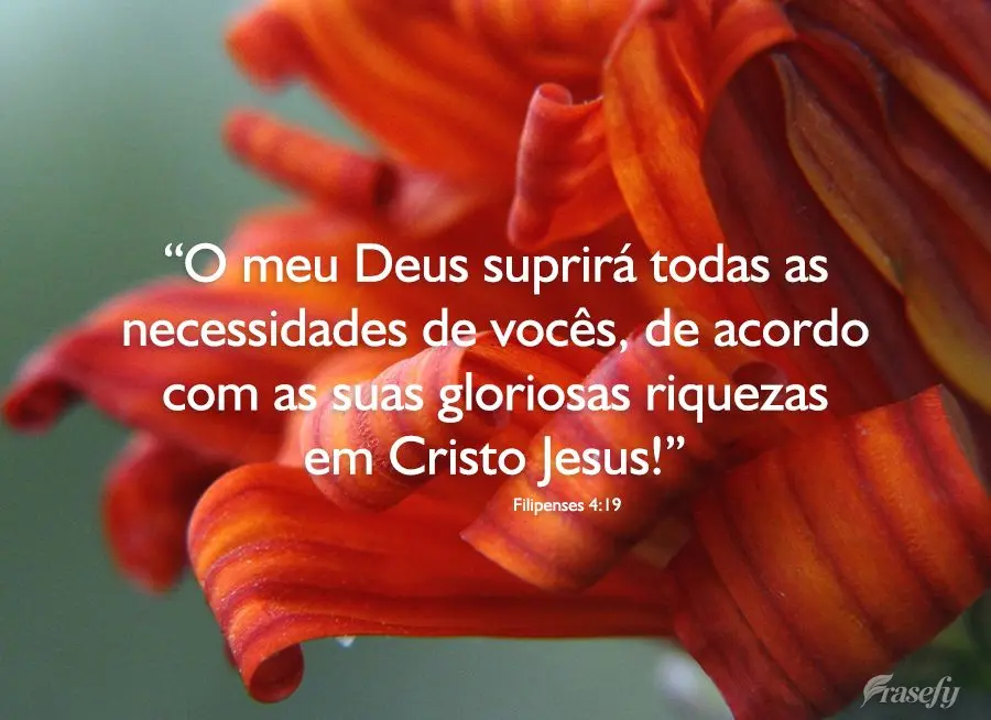 “O meu Deus suprirá todas as necessidades de vocês, de acordo com as suas gloriosas riquezas em Cristo Jesus!" Filipenses 4,19