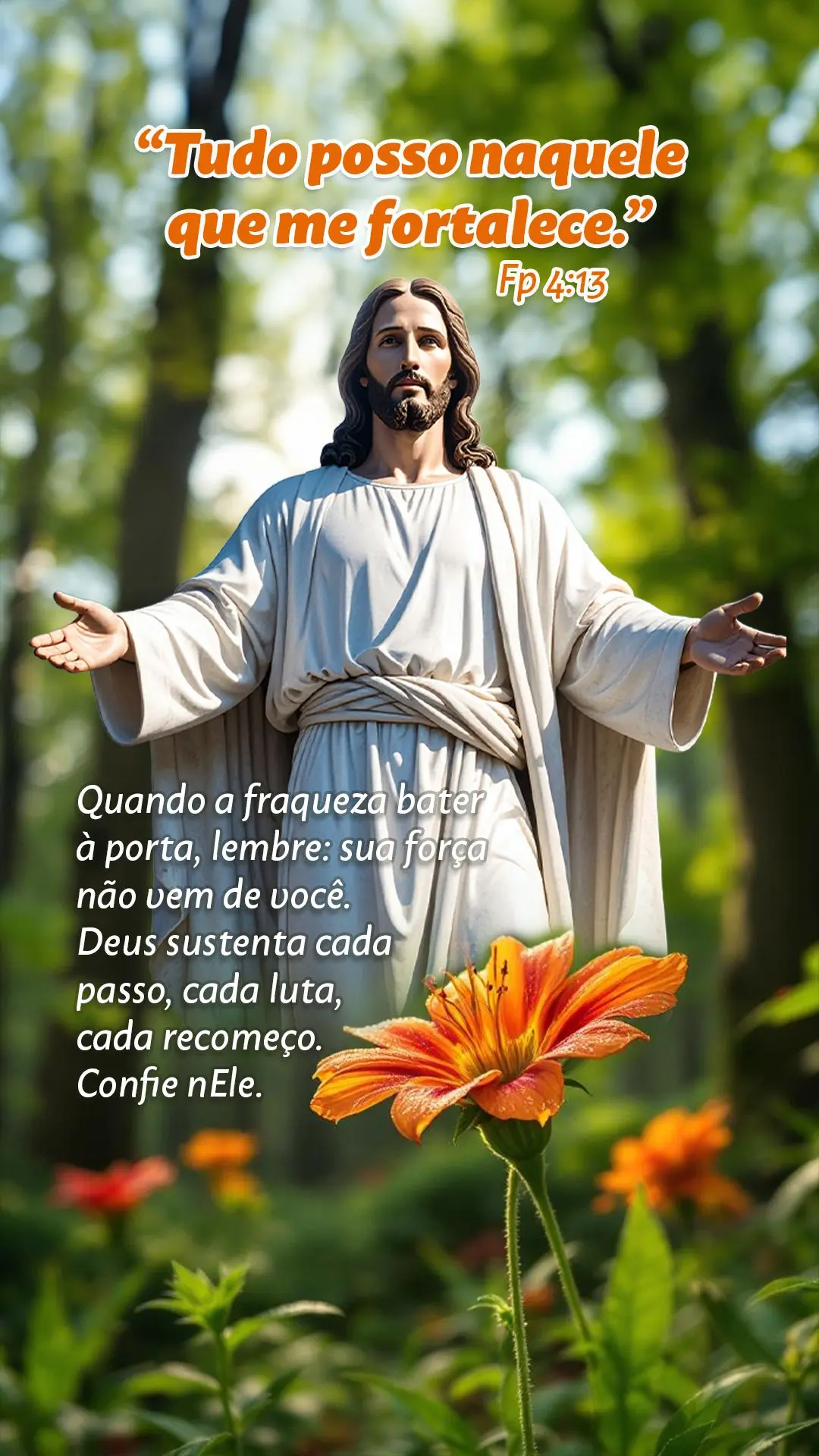 "Tudo posso naquele que me fortalece." Fp 4:13
Quando a fraqueza bater à porta, lembre: sua força não vem de você. Deus sustenta cada passo, cada lut...